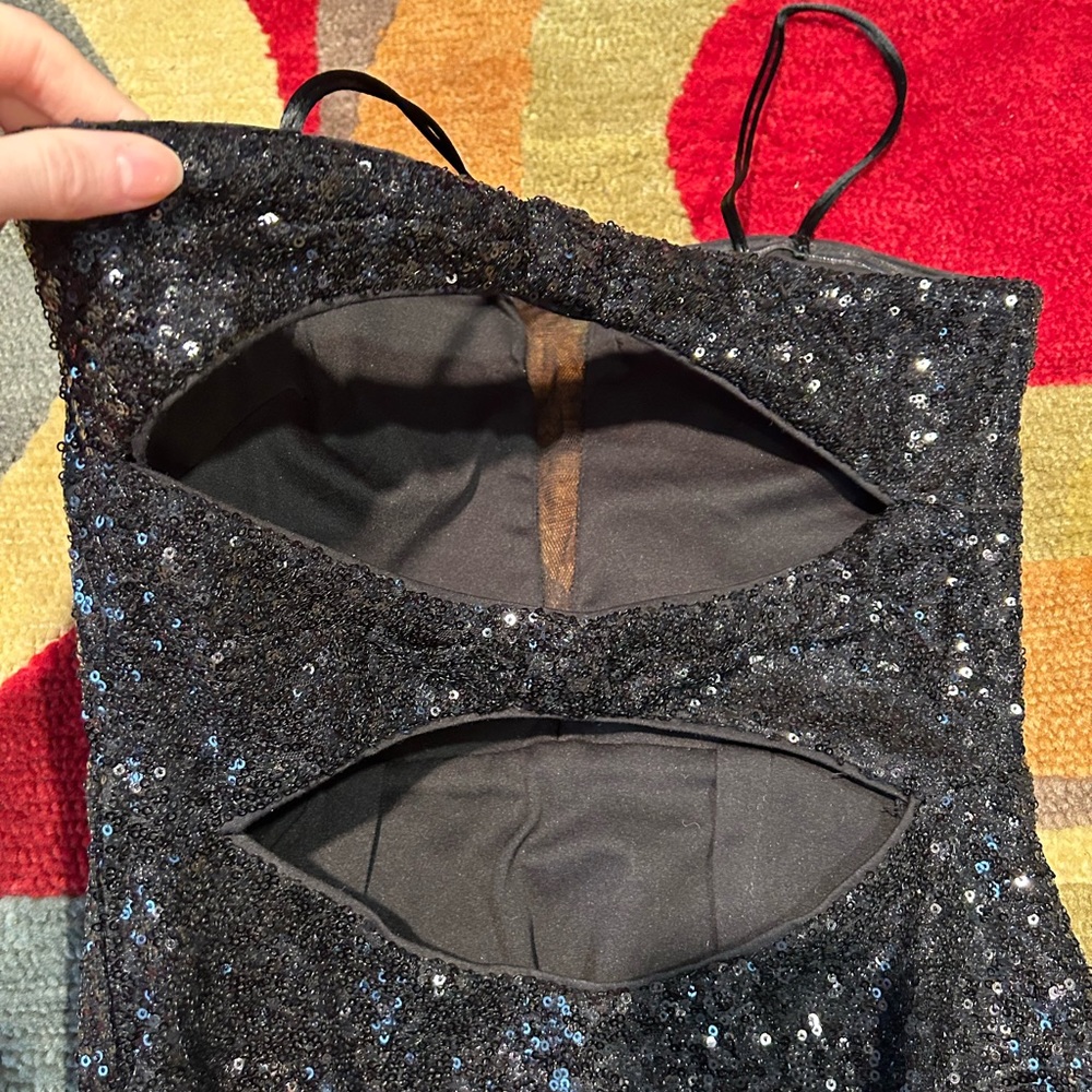 Hailey Logan by Adrianna Papell Black Sequin Mesh Front Open Back Mini Dress S - Picture 9 of 11